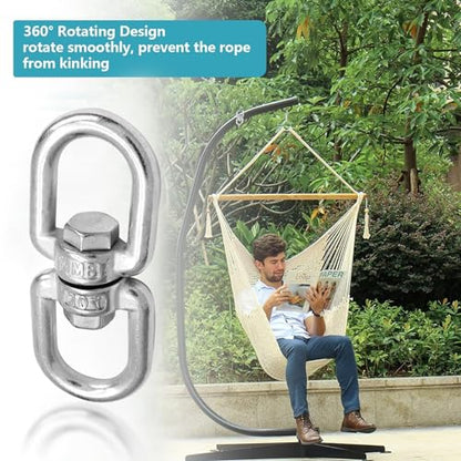 Bonsicoky M8 Double Ended Swivel Eye Hook, 2 Pcs | 304 Stainless Steel, Eye to Eye Swivel, Shackle Ring Connector - color: M8, size: 2 PCS
