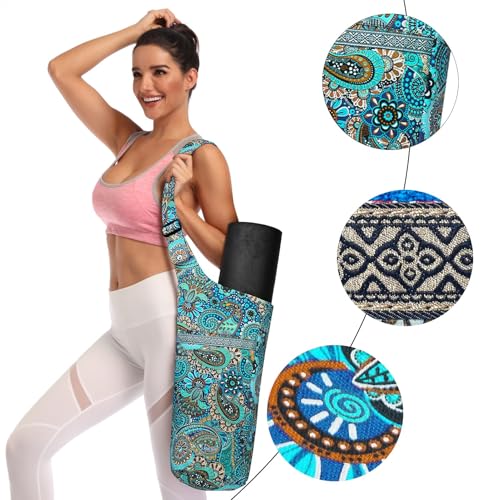 IwIeIaIrI Yoga Mat Bag Cylinder for Women with Large Zipper Pocket - color: Blue+Pink