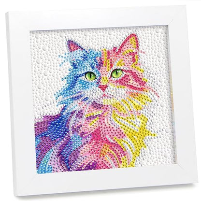 geesfayan Diamond Art Kits for Kids Ages 8-12,6 Inch DIY Gem Art Painting with 7 Inch Frame, Complete Starter Kit for Beginners, Creative Arts & Crafts Gift for Girls & Boys (Cat) - color: Cat