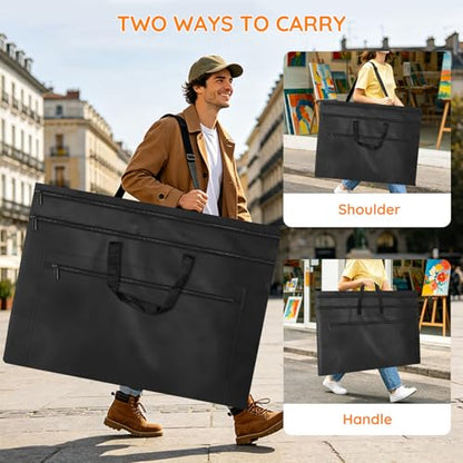 ZKOO Light Weight Art Portfolio Bag, 36 x 48 Extra Large Art Portfolio Case with Detachable Shoulder Strap, Carrying Storage Case for Artwork, Canvas, Poster, Sketching, and Drawing (Black) - size: 36 x 48 inches