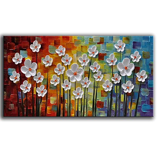 YaSheng Art - Hand painted Contemporary Art Oil painting On Canvas Texture Abstract Flowers Artwork Paintings Home Interior Decor Wall Art wall art for living room Ready to Hang 20"x40"inch - color: YS007, size: 40"L x 20"W