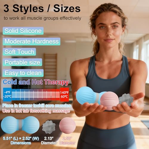 HODEMI Peanut Massage Ball Set, 3 Pack Peanut Roller, Textured Massage Ball & Trigger Point Ball for Deep Tissue Massage and Myofascial Release for Back, Neck, Hip and Foot with Mesh Bag - style: Peanut Roller Set