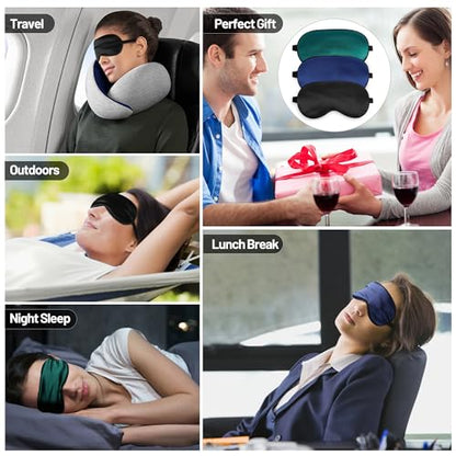 Silk Sleep Mask, Blackout Sleeping Eye Mask with Adjustable Strap 3 Pack | Soft Blindfold for Men & Women Side Sleeper, Pressure-Free Eye Cover, Eyeshade for Travel Nap Gift (Black,Blue,Green) - color: Black+blue+green
