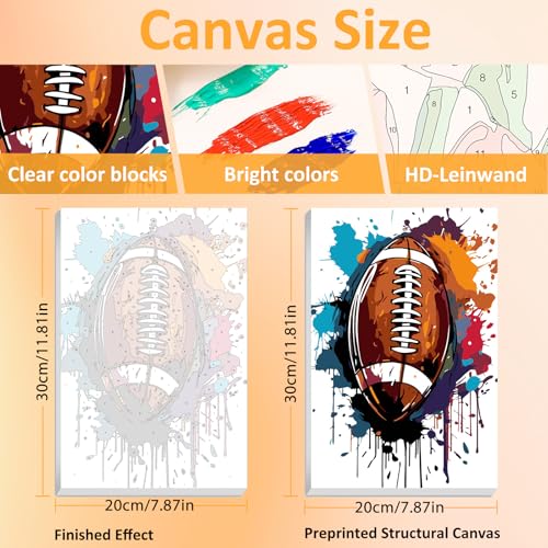 Mandun Ball Paint by Numbers Kit for Adults, 3 Pack, 7.8x11.8 inch | DIY Painting Kits Crafts for Adults, Relieve Stress, Frame Canvas, Wooden Easel, Gift Box, Home Wall Decor - color: 3 Pack Rugby Baseball Football
