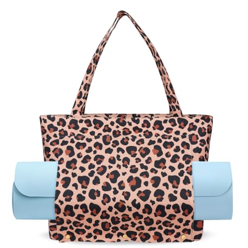 Yoga Mat Bag Yoga Bags and Carriers Fits All Your Stuff Yoga Tote Bag with Zipper Pocket Yoga Mat Carrier Pilates Bag Take in Out Mat Easily - color: Leopard Print