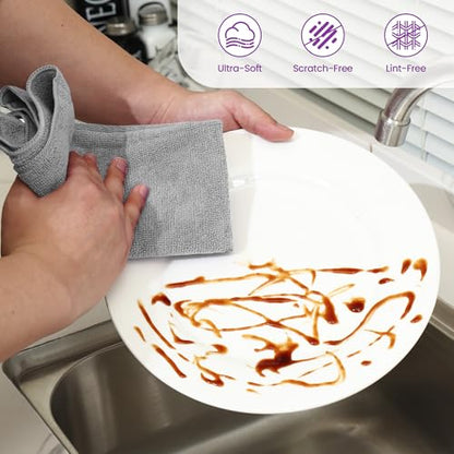 Microfiber Cleaning Cloths-12 Pack,Microfiber Towels for Cars & Kitchen,Highly Absorbent Cleaning Towel,Lint Free Streak Free Rags for House,Window,Grey(12.2"x12.2") - color: Grey