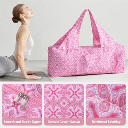 BOULDER BEE Yoga Mat Bag with Wet Pocket, Large Yoga Mat Carrier Fits All Your Stuff, Personalized Yoga Gifts, Gym Tote Bag for Women - color: Deep Pink
