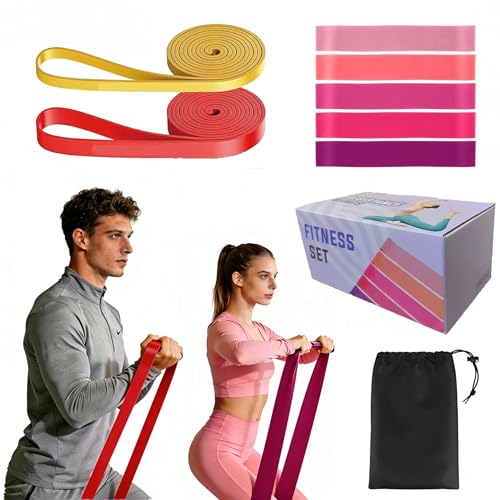 Home Workout Pilates Kit for Women, Better me Pilates Ring and Ball Set Essentials Equipment, with 5 Resistance Bands, Massager Roller, Yoga Starter Accessories for Toning Arms, Thighs & Core - color: Pull Up Resistance Band Set