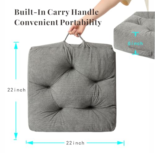 Floor Pillow Cushion with Handle for Adults Women Men | Large Meditation & Sitting Cushion Pillow for Tatami, Living Room, Yoga (2, Gray, Square, 22" x 22" x 6") - color: Gray, Square