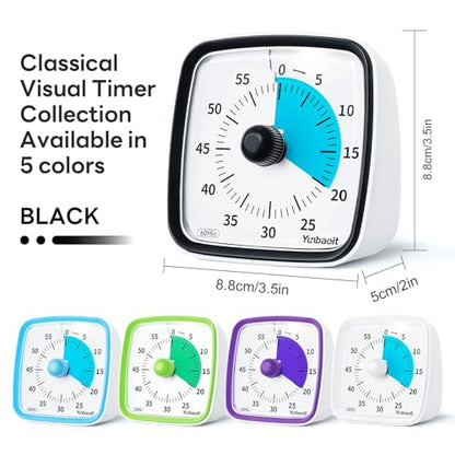 Yunbaoit Visual Timer with Night Light, 60 Minute Countdown, Dark Black - color: Dark Black