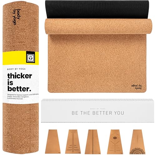 Luxury Cork Yoga Mat - Non Slip, Extra Thick Grip. Thicker, Longer, and Wider for More Comfort and Support. Tough Enough For Hot Yoga. Natural, Non Toxic, and Eco Friendly. Optional Alignment Lines. - color: Classic, size: Extra Thick 80" x 26" x 0.26"