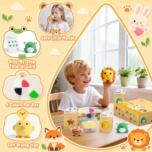 Air Dry Clay Kit -12 Animals Modeling Clay for Kids Arts and Crafts | Ultra Light & Soft,Safe & Non-Toxic,No-Sticky & Crack,DIY Molding Clay with Sculpting Tools,Party Favors Gifts for Girls Boys - color: #01Yellow- Pet Paradise