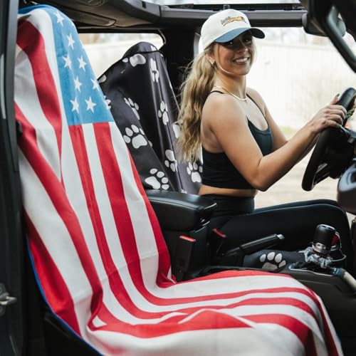 Sprints Athletic Running Towel, Full-Sized, Car Seat Cover - Performance Microfiber (American Flag w/Snaps) - color: American Flag W/ Snaps