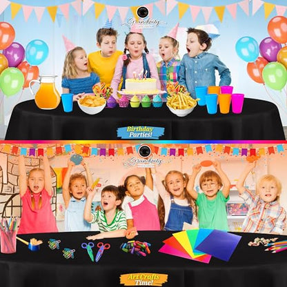 Grandipity Plastic Table Cloth Disposable 12 Pack 84" Round Black | Plastic table covers, durable disposable tablecloths, fade and tear-resistent table cover for party, event - color: Black, size: 84in. Round