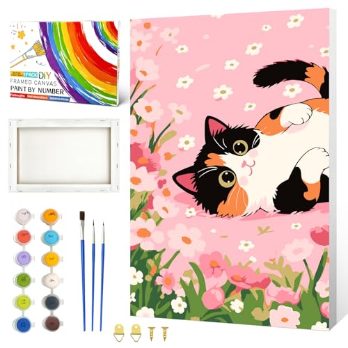 ZTOTZ Cats Paint by Numbers Kit for Kids,Funny Animal 20x30cm | Paint by Numbers Kit for Adults Framed, Mini Christmas Number Artist Kits for Gift Wall Decor (8X12 inch) - color: A-03-cat
