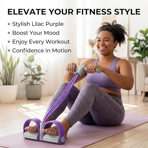 6-Tube Pedal Resistance Band with Handles, Multifunction Foot Pedal Resistance Band, Natural Rubber Fitness Band for Workout and Stretching, Abdomen, Waist, Arm, Leg(White) - size: 6 tubes of purple