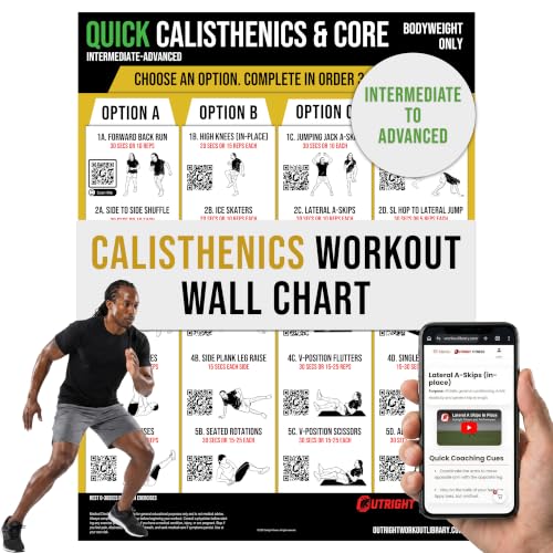 Calisthenics & Core Workout Poster – Bodyweight Exercise Wall Chart with QR Video Demos - size: 18x24", style: Intermediate-Advanced (18x24)