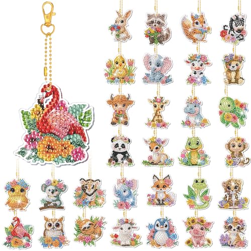 WILLBOND 30 Pcs Diamond Art Keychain Kits for Adults, Watercolor Animal | Diamond Painting Keychain Kits, Double Sided, 5d Rhinestone Painting Hanging Ornaments for DIY Crafts Gifts Decor - color: Watercolor Animal