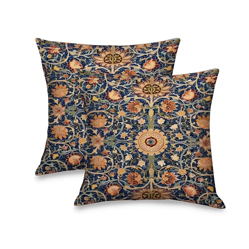 Vintage Floral Throw Pillow Covers 18x18 inches Set of 2 William Morris Style Soft Flannel Decorative Cushion Cases for Couch Sofa Living Room Bedroom Boho Chic Home Decor - color: Vintage Floral045