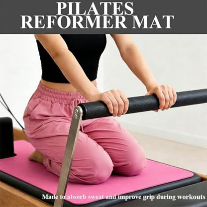 QCWN Non-Slip Pilates Reformer Mat Cover, 39" x 24" Pilates Machine Towel with Headrest Cutout, 0.8mm Sweat-Wicking Micro-Suede Foldable Mat for Female Pilates Enthusiast Exercise Matfor Pilate Training Yoga - color: Rose