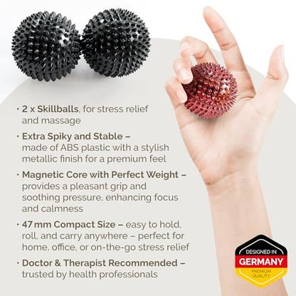 2X Spiky DBT Skill Balls | 1.85 inch | Magnetic Stress Relief Balls | Spiky Massage Balls for Relaxation, Tension Release, Focus & Mobility (Black) - color: Black, size: 2 inches