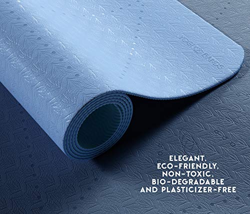 Premium TPE Yoga Mat - Body Alignment Guide Lines and Non-Slip Grip - Perfect for Home Exercise and Gym Workout - Light, Portable, Compact - Travel-Friendly Shoulder Strap