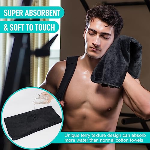 SINLAND Microfiber Gym Towels, Workout Sweat Towel 16x32In - color: Blackx3