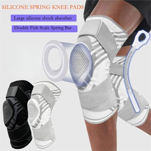 Knee joint bracket, Breathable Elastic Compression Knee Pad with Bilateral Spring-Supported Patella Gel Pads. High durability and performance suitable for jiu-jitsu, Muay Thai, wrestling, volleyball, running, cycling. Unisex (White, Medium) - color: White