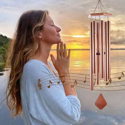 Wind Chimes Outdoor Large Deep Tone, 44 Inches Sympathy Wind Chimes Tuned Soothing Melody, Memorial Wind-Chime with 6 Heavy Tubes for Outside Decoration, Garden/Yard. Copper - size: 44"CP