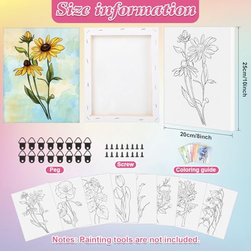 COCHIE 8 Pack 8x10 Inches Flowers Theme Pre Drawn Canvas to Paint, Pre-Printed Canvas for Ladies Sip and Paint Party Favor, Pre Sketched Canvases for Painting for Adults