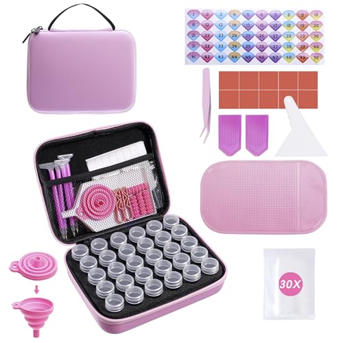 LYMUSUMI 30 Slots Diamond Art Storage Containers for Adults | Portable Bead Storage Boxes for Diamond Painting Accessories and Tools Pink - color: Macaron pink