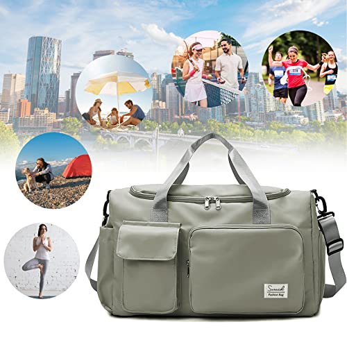 Suruid Gym Bag with Shoe Compartment, Sports Duffle Bag for Women, DGray - color: Dark Gray