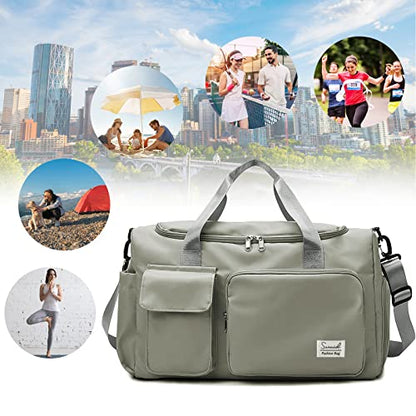 Suruid Gym Bag with Shoe Compartment, Sports Duffle Bag for Women, DGray - color: Dark Gray