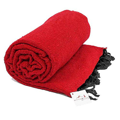 Open Road Goods Solid Color Mexican Yoga Blanket – Large Handwoven Throw for Yoga, Beach, Camping or Home – Soft and Durable Cotton Blend - color: Red Blanket