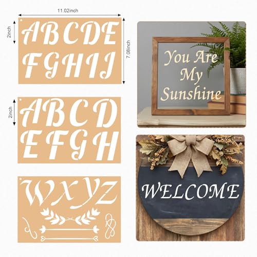 45 Pack Letter Stencils for Painting, 2" & 3" Alphabet Number Set | Reusable Plastic Stencils, 2 Sizes, Letters Numbers Punctuation, For Wood Fabric Paper Signs Crafts Decor - size: Large