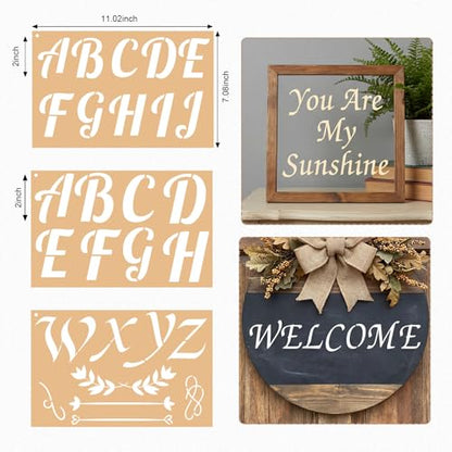 45 Pack Letter Stencils for Painting, 2" & 3" Alphabet Number Set | Reusable Plastic Stencils, 2 Sizes, Letters Numbers Punctuation, For Wood Fabric Paper Signs Crafts Decor - size: Large