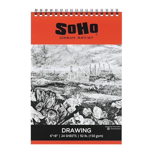SoHo Urban Artist Softcover Drawing Pad - 6"x8" - 92 lbs/150gsm, Mixed Media, 24 Dual-Sided Sheets, Acid-Free, Wire-Bound, Micro-Perforated, Repeated Erasing & Reworking - size: 6"x8"