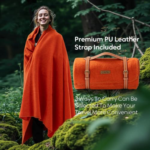 Molithe 100% Wool Blanket, 62" x 48", Warm, Thick, Military, Camping Gear - color: Orangered, size: Medium