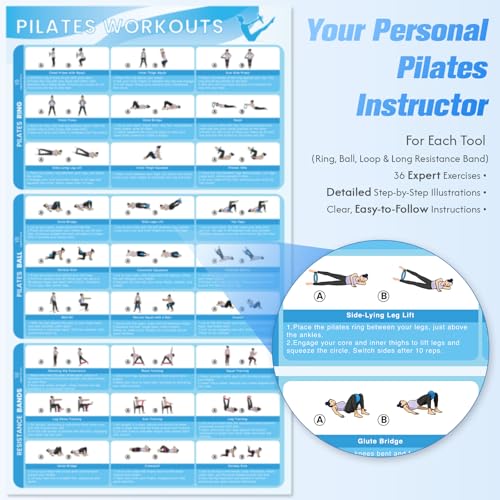GINMIC Pilates Kit, Pilates Equipment for Home Workouts, at Home Pilates Set with Complete Accessories: Pilates Ring, Pilates Ball, Long and Loop Resistance Bands, Socks, Massage Ball, Guide & Bag - color: Black & Blue