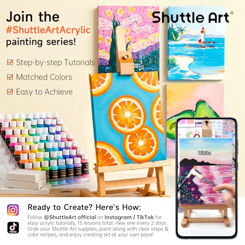 54 Colors Acrylic Paint, Shuttle Art Acrylic Paint set with 12 Paint Brushes, 2oz/60ml Bottles, Rich Pigmented, Water Proof, Premium Paints for Artists, Beginners and Kids on Canvas Rocks Wood Ceramic - color: Regular, size: 2 Fl Oz (Pack of 54)