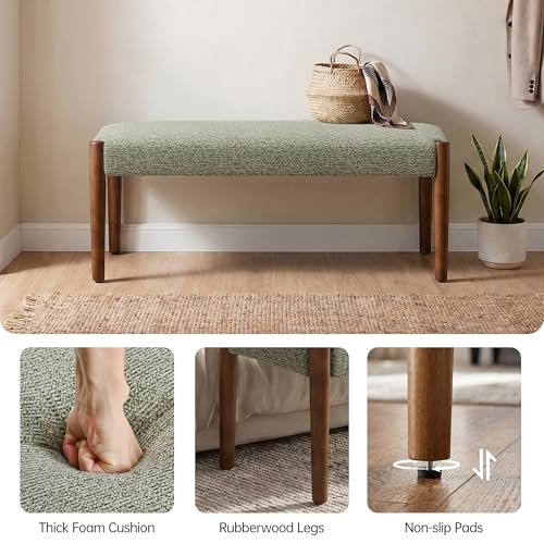 Usaint 42" End of Bed Bench with Wood Legs, Green with Walnut Leg - color: Green With Walnut Leg