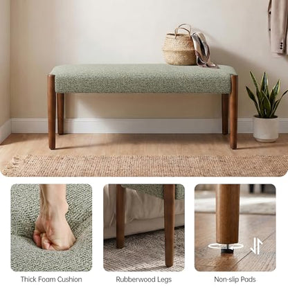 Usaint 42" End of Bed Bench with Wood Legs, Green with Walnut Leg - color: Green With Walnut Leg