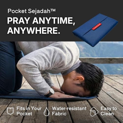 TAKVA The Pocket Sejadah™ | Portable Foldable Travel Prayer Mat, Waterproof, Ramadan/Eid Gift, Perfect Muslim Gift, Pocket Size (Design in Japan, Made in Turkey) - color: Blue