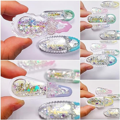 Hair Clips Resin Shaker Molds Set Barrette Pack of 12 Epoxy Silicone Trays Precision Tip Applicator Bottle Kit Bundle - color: Hair Clips Craft Pack of 12