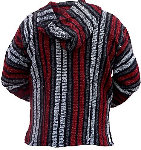 Del Mex Mexican Baja Hoodie Hippie Surf Poncho Sweater Sweatshirt Pullover Jerga - color: Red, size: Small