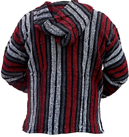 Del Mex Mexican Baja Hoodie Hippie Surf Poncho Sweater Sweatshirt Pullover Jerga - color: Red, size: Small