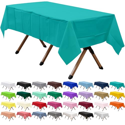 2 Pack Aqua Premium Plastic Tablecloth Rectangle 54 x 108 Inches Reusable Lake Blue Decorative Table Cover for Dining, Wedding, Party, Indoor and Outdoor use - color: A01 Aqua Blue, size: Rectangle 54"x108"