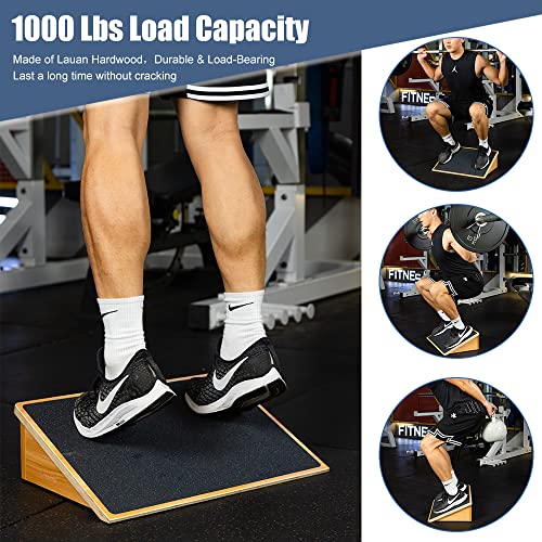 StrongTek Slant Board Set – Heavy-Duty Wooden Fixed 25° Incline Board & Portable Adjustable Calf Stretch Board (20°–50°) for Squats, Flexibility, and Rehab Training