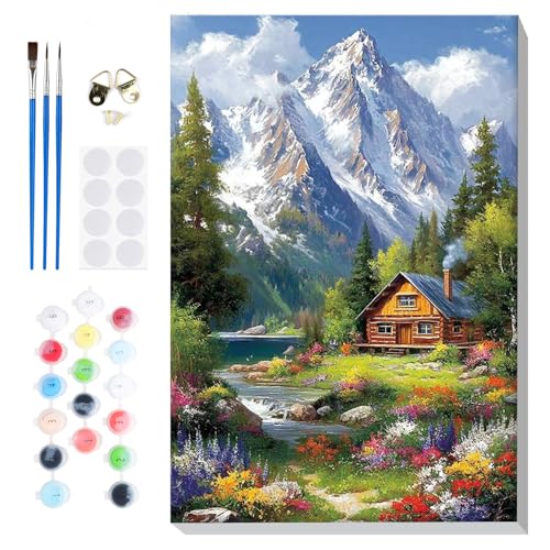 Bowetile Framed Paint by Numbers Landscape Kit for Adults, Adults' Paint-by-Number Kits on Canvas, Painting by Numbers Mountain, Acrylic Number Painting Gifts for Home Wall Decor, 8x12in - color: Landscape, Mountain Range
