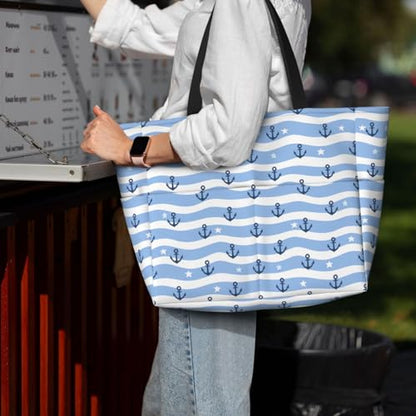 Large Beach Bag for Women Waterproof Foldable Travel Shoulder Tote Bag with Pocket for Weekender Pool Vacation - color: Anchor Blue